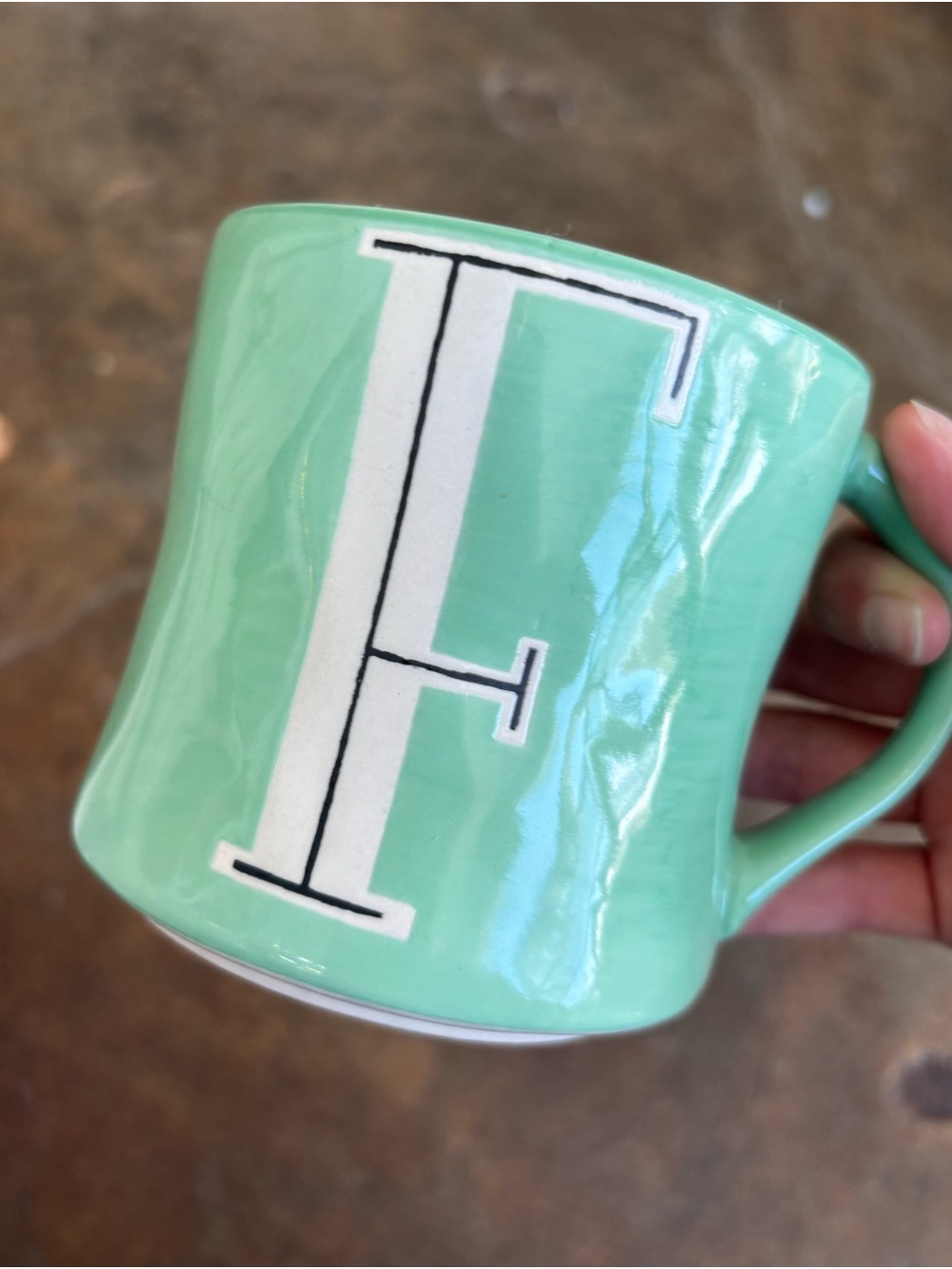 Anthropologie hand painted ‘F' Ceramic Coffee Mug in Mint